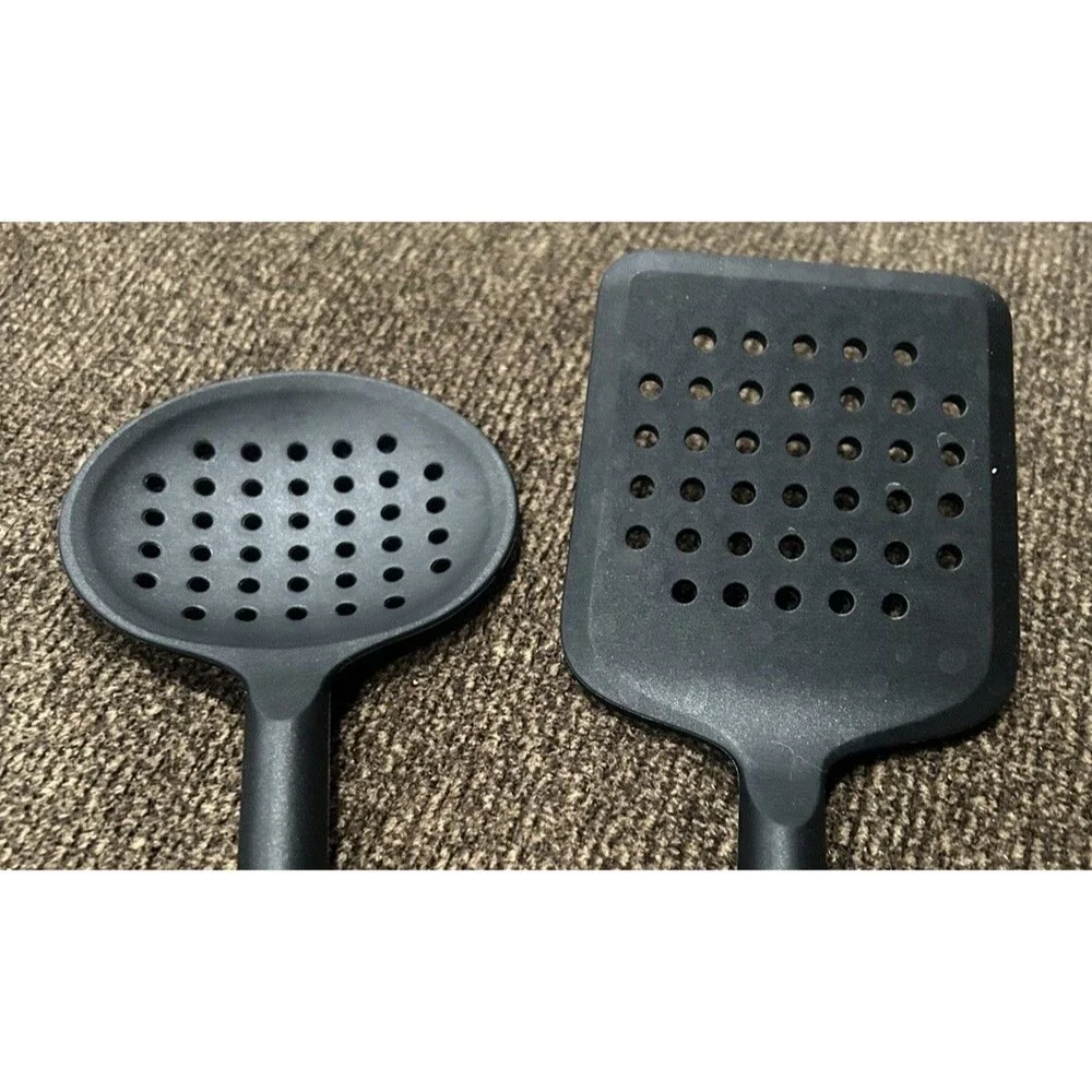 Crate & Barrel Black Silicone Utensils Set of 2 Slotted Spoon & Turner Spatula